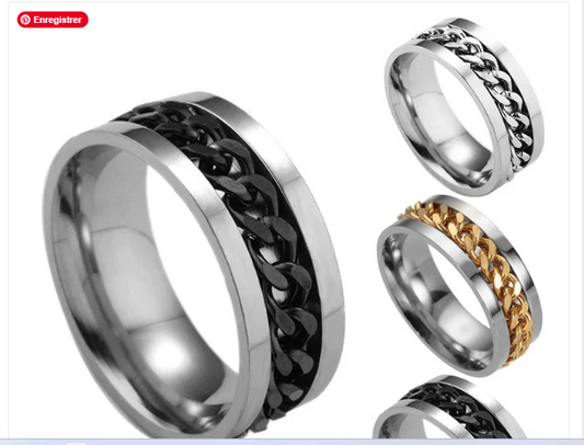 LUXGONSNI Cuban Link Spinner Ring — Stainless Steel in Black, Silver and Gold