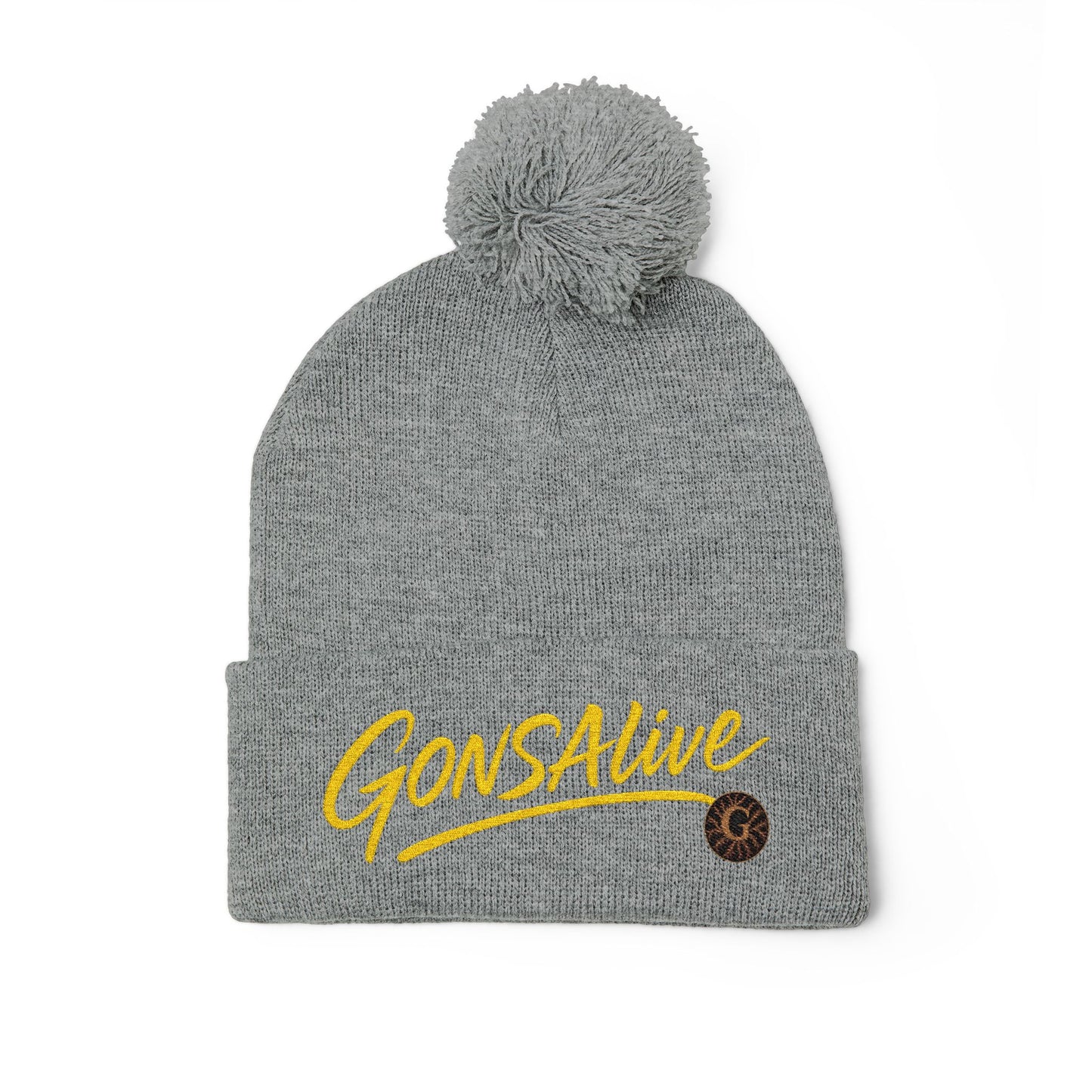 GONSAIive Signature Pom-Pom Knit Cap (Gold Embroidery)