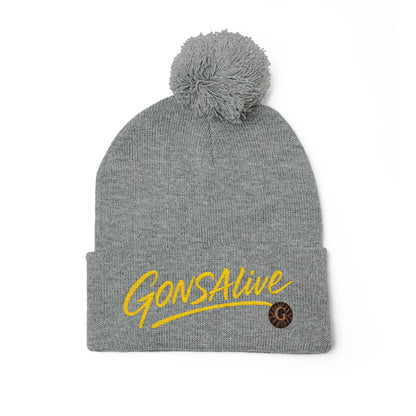 GONSAIive Signature Pom-Pom Knit Cap (Gold Embroidery)