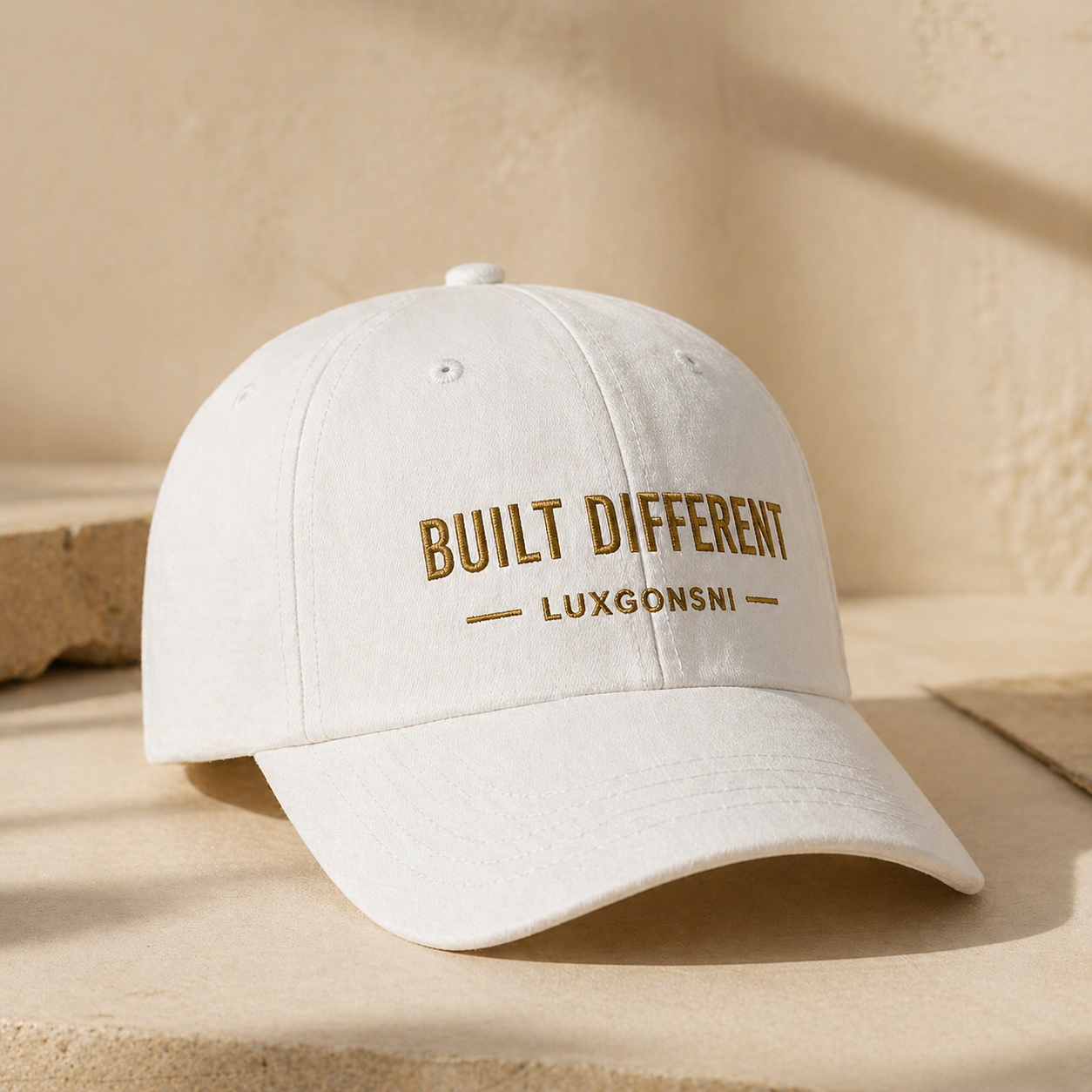 Built Different Cap – Luxury Minimalist Gold Embroidery Hat, Adjustable Premium Streetwear LUXGONSNI