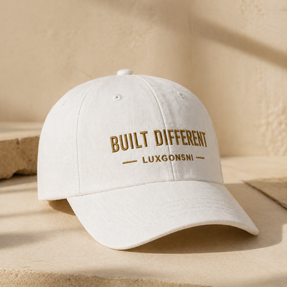 Built Different Cap – Luxury Minimalist Gold Embroidery Hat, Adjustable Premium Streetwear LUXGONSNI