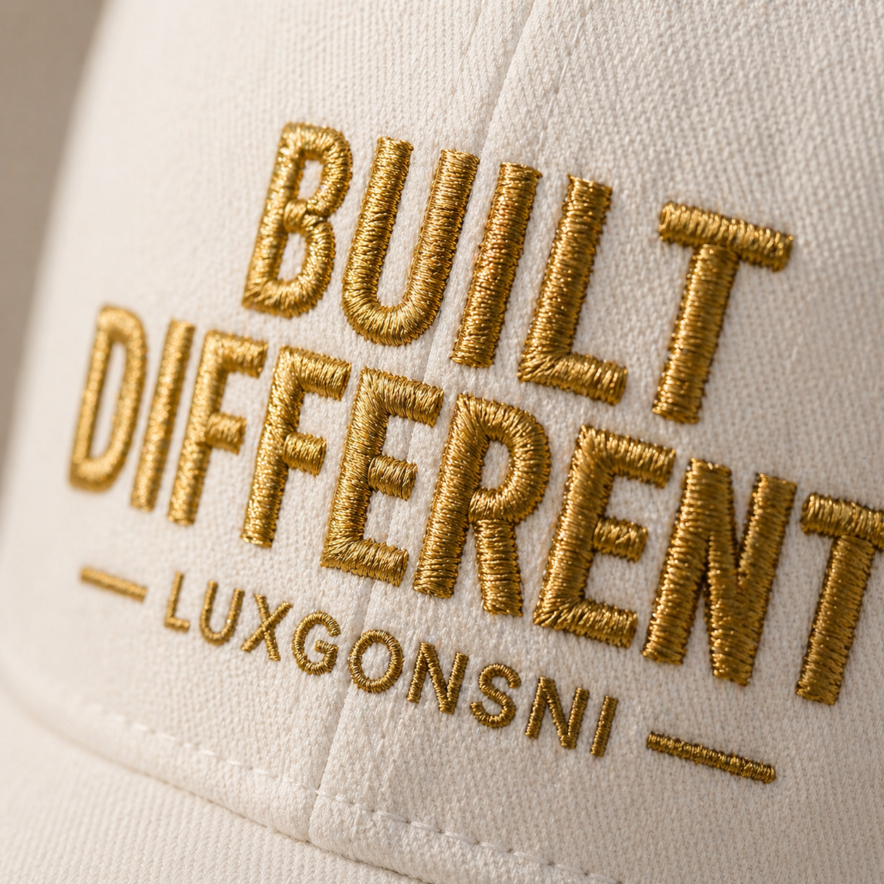 Built Different Cap – Luxury Minimalist Gold Embroidery Hat, Adjustable Premium Streetwear LUXGONSNI