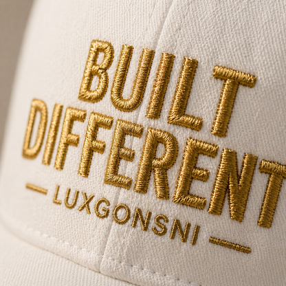 Built Different Cap – Luxury Minimalist Gold Embroidery Hat, Adjustable Premium Streetwear LUXGONSNI