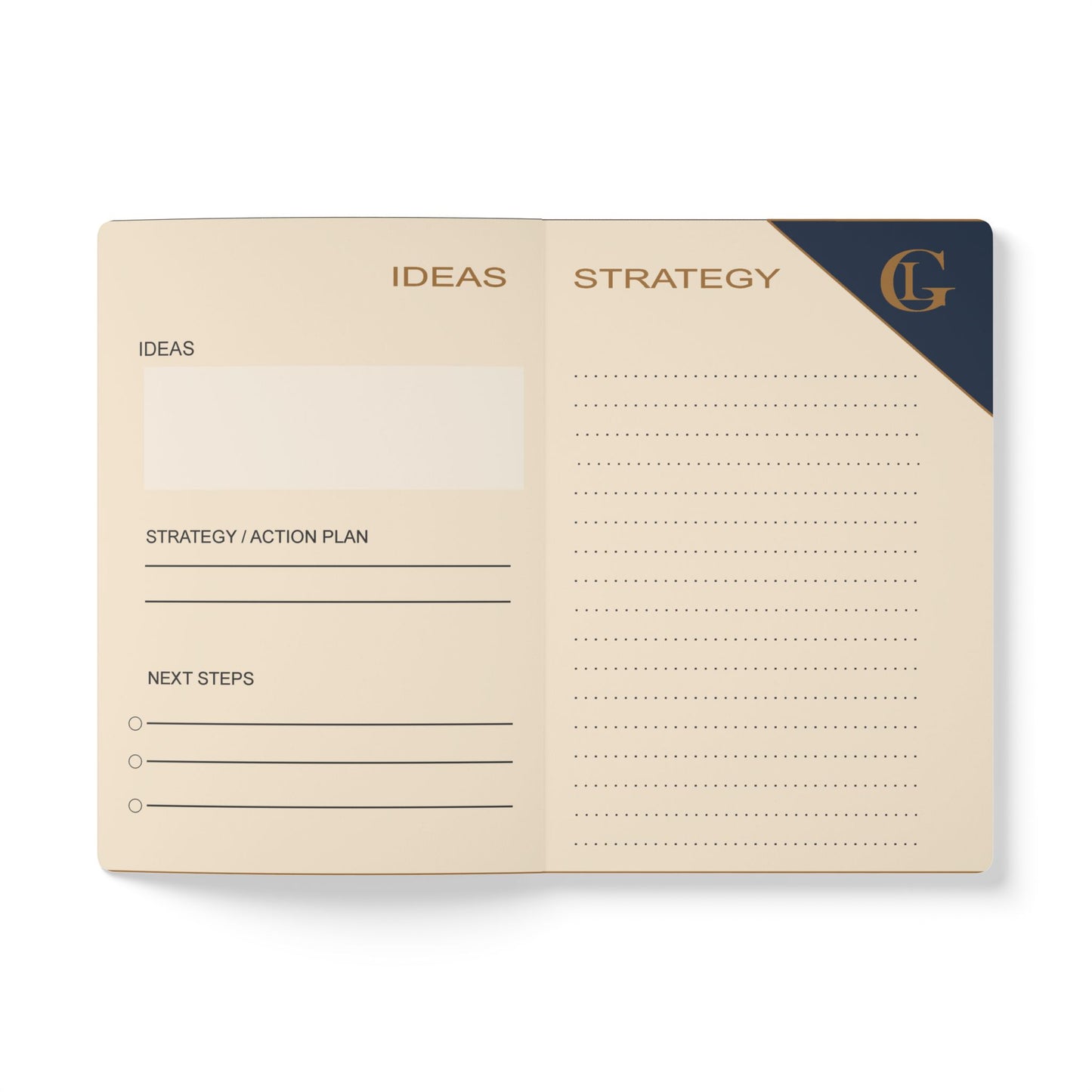 LUXGONSNI Softcover Journal — Cream Navy Gold Luxury Notebook with Inside Prints