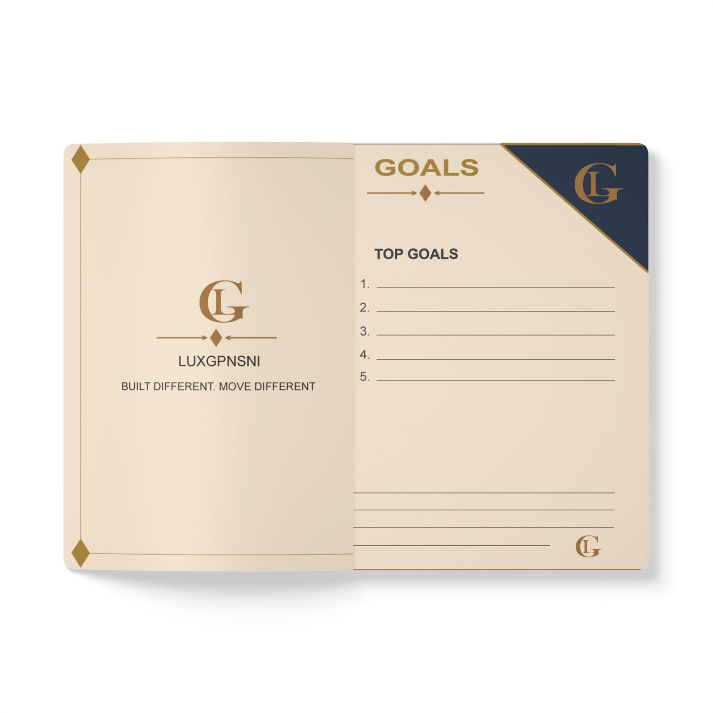 LUXGONSNI Softcover Journal — Cream Navy Gold Luxury Notebook with Inside Prints