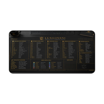 Productivity Command Center Desk Mat - Windows & Office Shortcuts