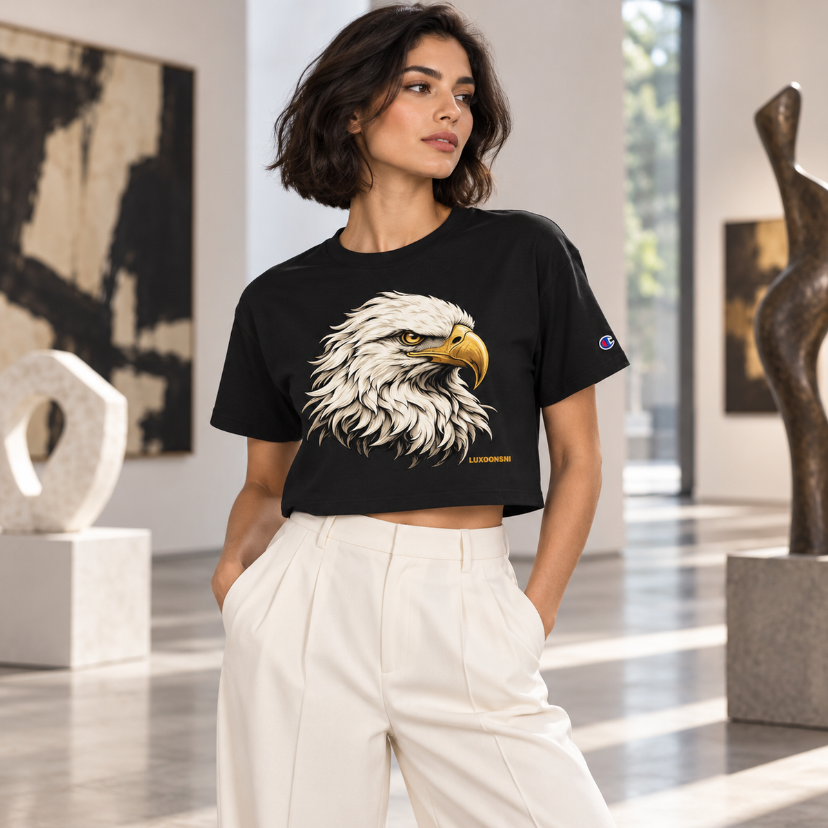 Golden Eagle Cropped T-Shirt for Women | LUXGONSNI