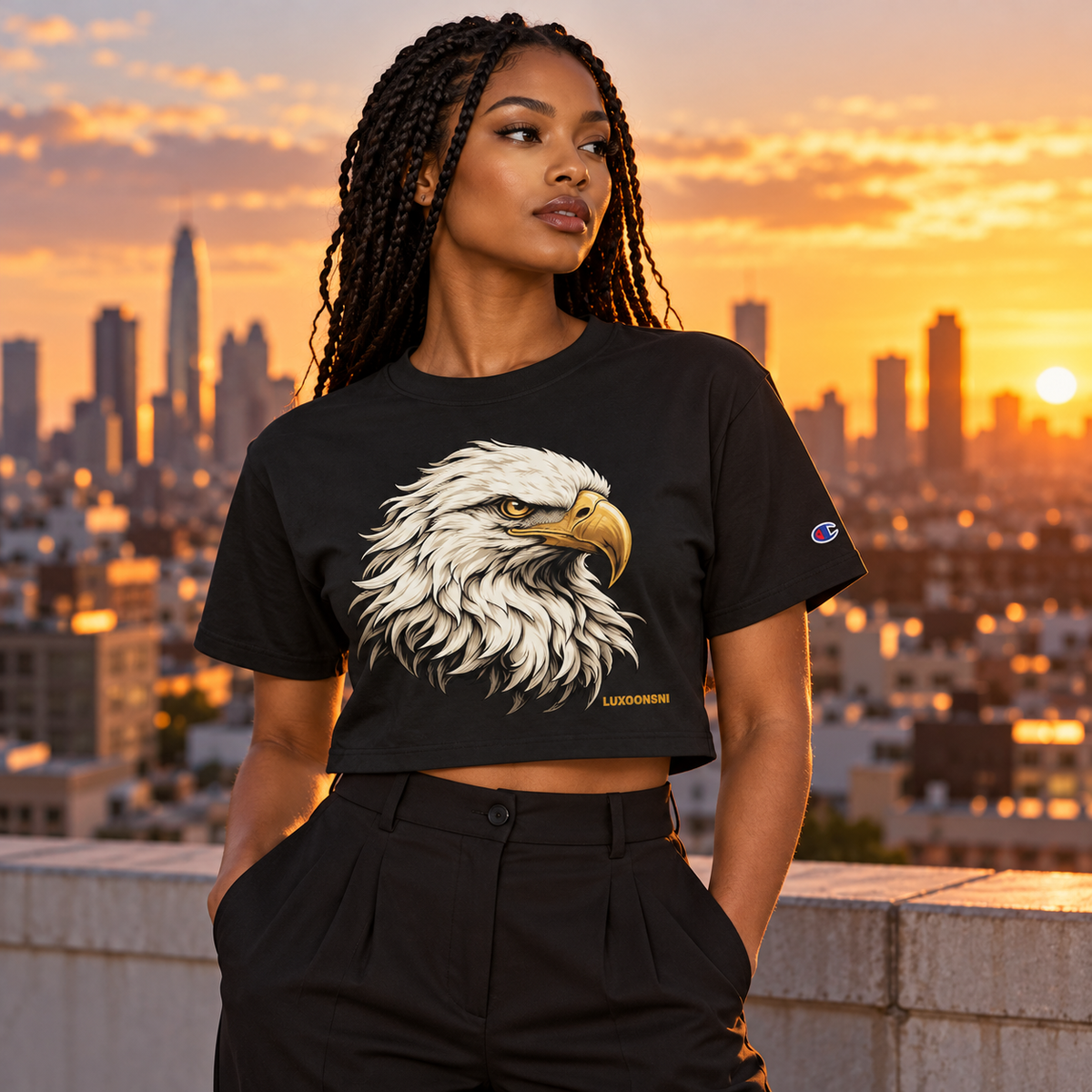 Golden Eagle Cropped T-Shirt for Women | LUXGONSNI