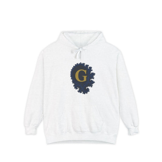 Unisex Premium Hoodie, Blue Gold Fractal Design, Luxury G Letter, Minimalist Geometric Art, GONSAlive