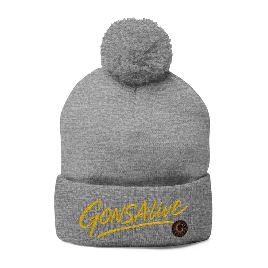 GONSAIive Signature Pom-Pom Knit Cap (Gold Embroidery)