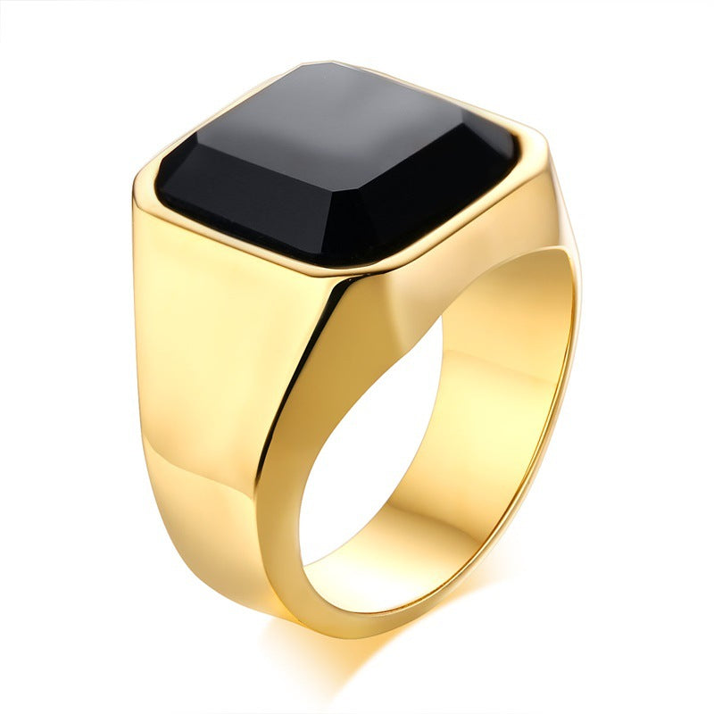 LUXGONSNI Obsidian Signet Ring
