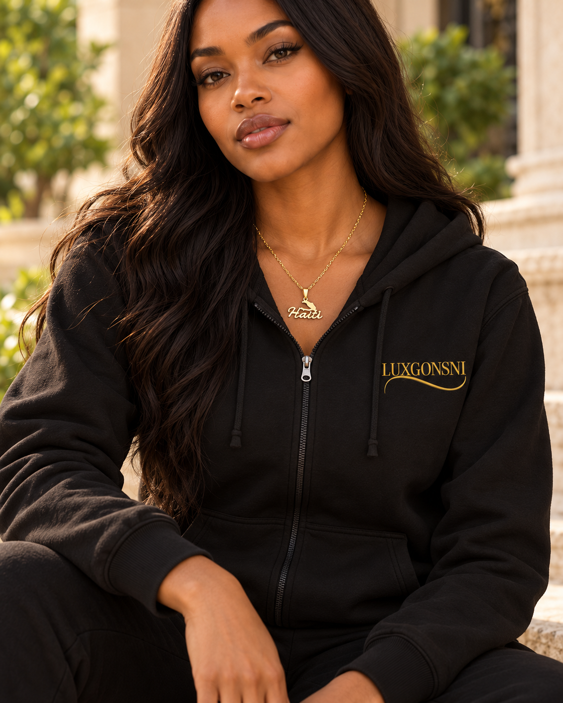 Haiti Map & Script Necklace — Gold-Tone | LUXGONSNI