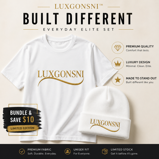 LUXGONSNI Signature Duo – Focus Edition : Gold Beanie + Essential Tee
